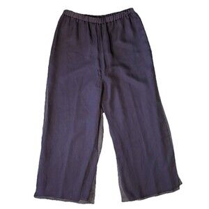 Woman’s Black Wide Leg Palazzo Pants Chiffon Overlay Flowy Elastic Waist Sz 16